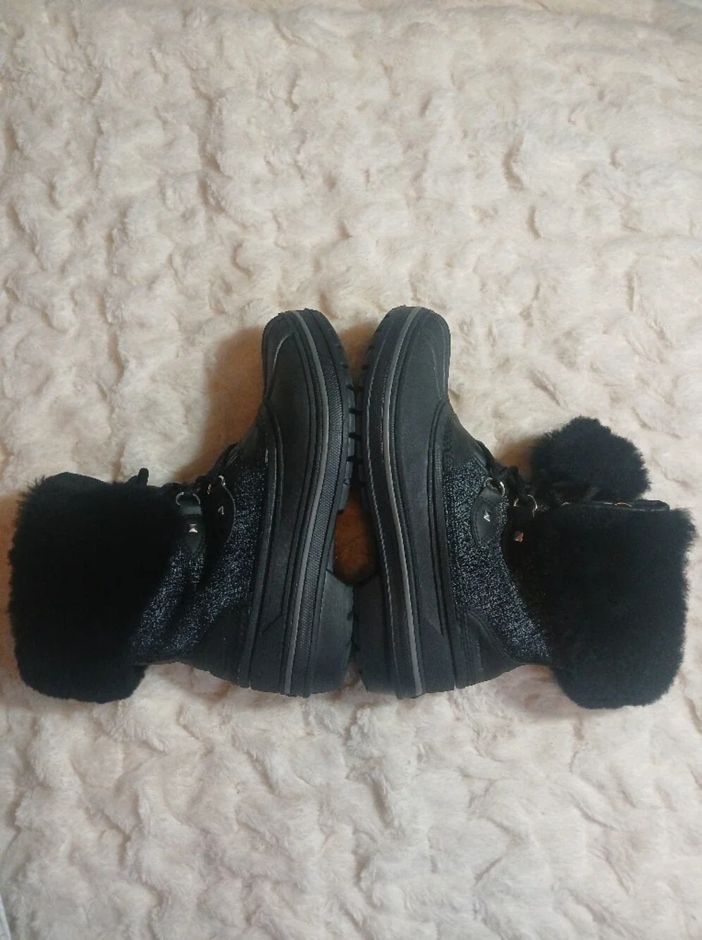 Crocs W7 Allcast II Luxe Snow Boots Black Shimmer Waterproof Winter Duck Boots